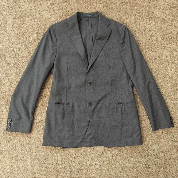 Boggi Blazer Men's 46R Gray Plaid Slim Fit‎ Italian Wool Windowpane